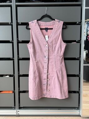 GAP Classic Button-Front Pink Denim Dress